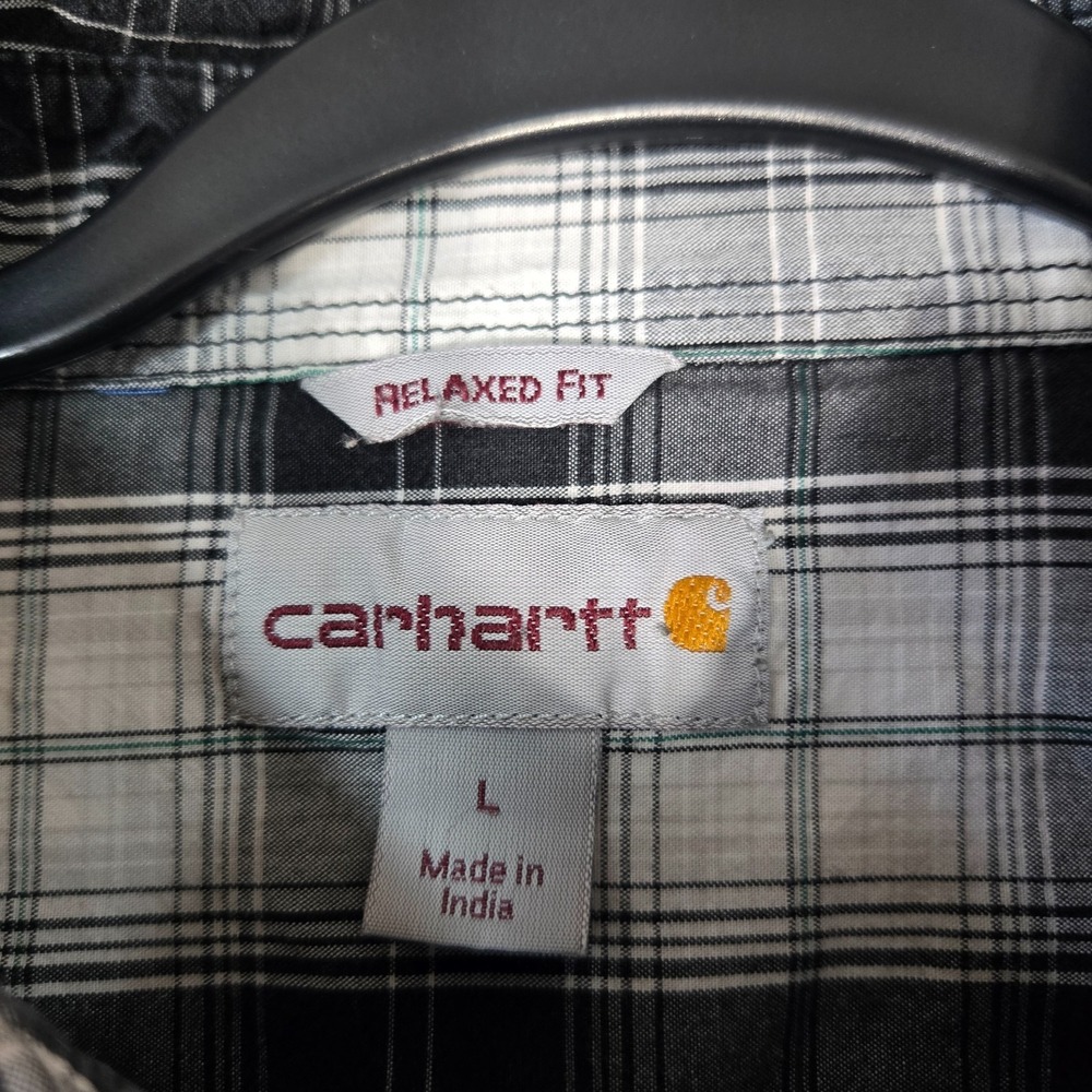 Carhartt Shirts Mens Large Black blue Plaid S/S Button Up Relaxed Fit lot of 2 - Picture 3 of 13